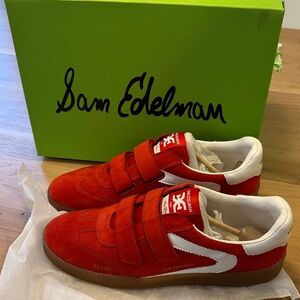 Sam Edelman Red and White Velcro Sneakers